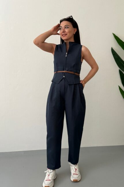 Slimline Suit Yelekli Takım-Lacivert