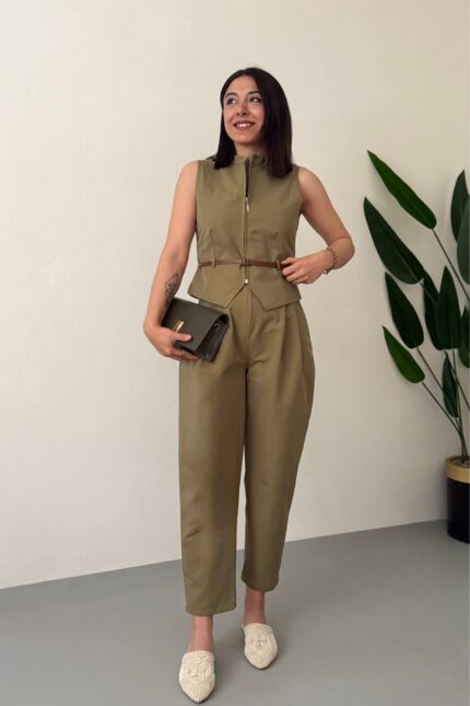 Slimline Suit Yelekli Takım-Haki