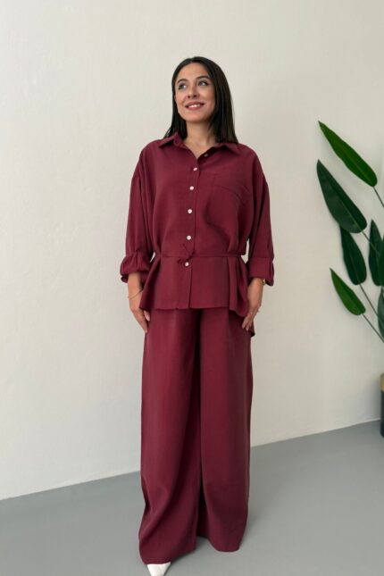 Liva Serin Pantolonlu Takım-Bordo